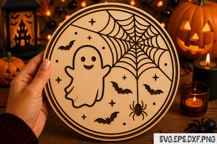 Cute Ghost Halloween Round Sign SVG