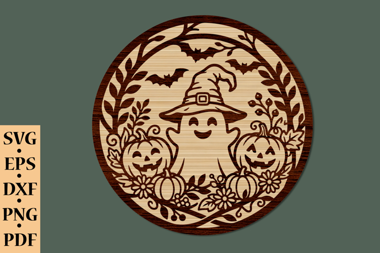 Cute Ghost Halloween Round Sign SVG