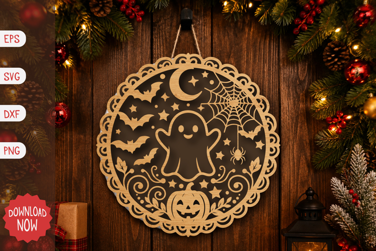 Cute Ghost Halloween Round Sign SVG