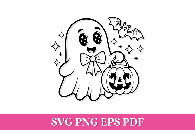 Cute Halloween Ghost with Jack-O-Lantern SVG