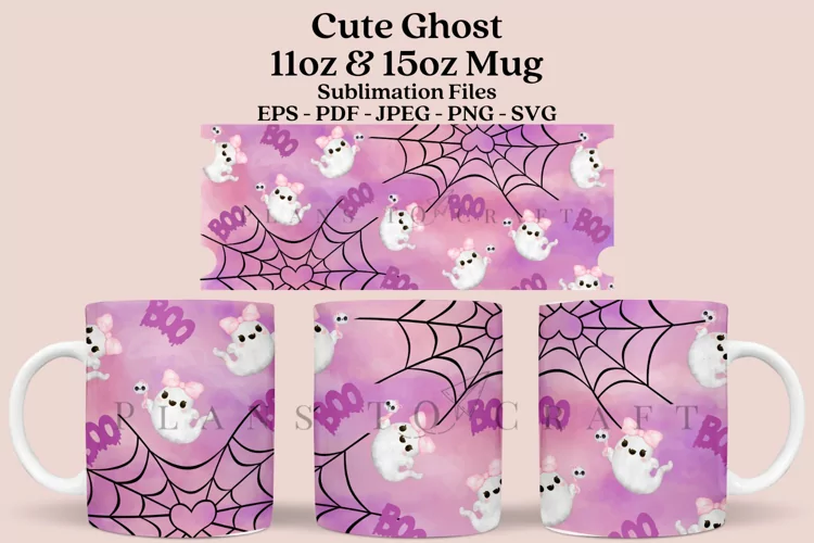 Cute Ghost Halloween 11&15oz Mug Sublimation Wrap SVG