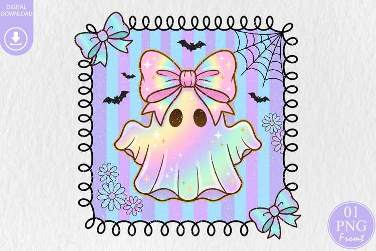 Cute Ghost PNG, Holographic Halloween Sublimation example image 1
