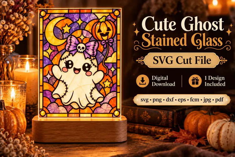 Cute Ghost Stained Glass SVG | Halloween Cut File | Cricut