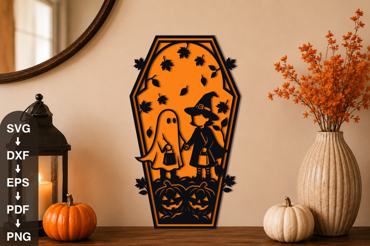 Cute Ghost Witch Halloween Coffin SVG