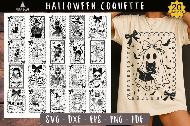 Cute ghost with bow Halloween Coquette SVG Bundle