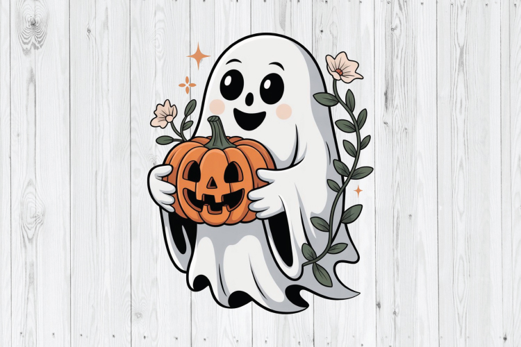 Cute Ghost With Pumpkin PNG, Halloween PNG, Ghost PNG