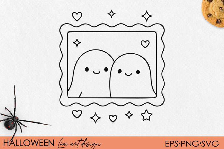 Cute Kawaii Ghosts Couple, Halloween Frame SVG