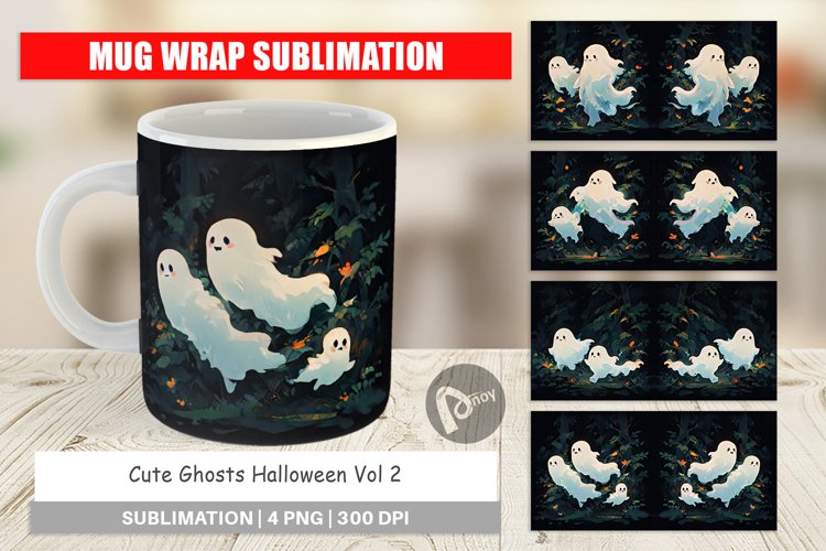 Mug Wrap Design Spooky Halloween Ghosts