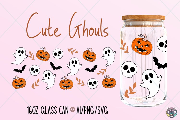 Ghouls Libbey Glass Svg, Halloween svg, 16oz Glass Can svg