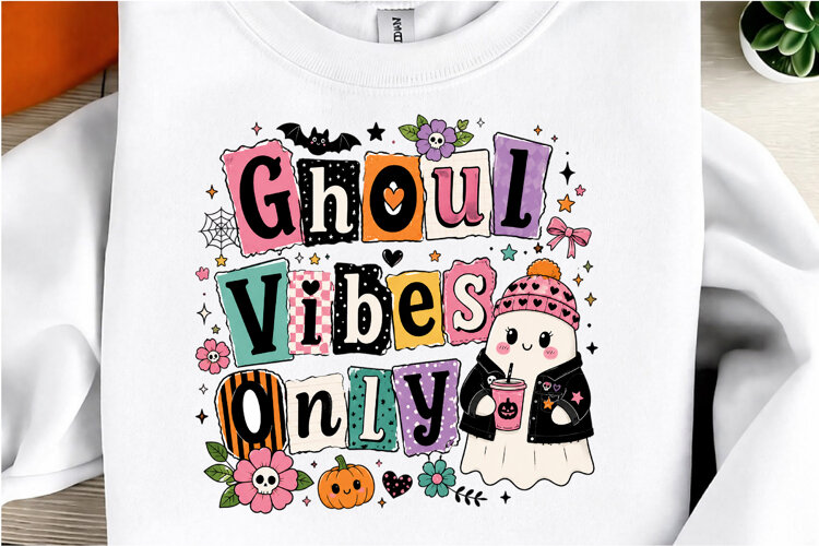 Halloween Vibes Only Ghost Graphic PNG example image 1