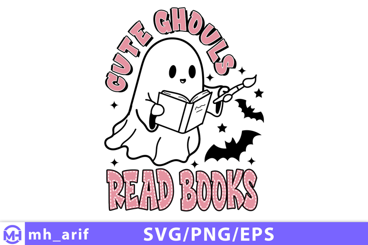 Cute Ghouls Read Books Halloween SVG PNG T-shirt Design