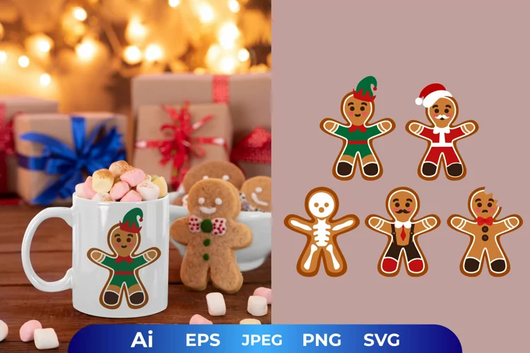 Cute Gingerbread in Cosplay Illustration Set