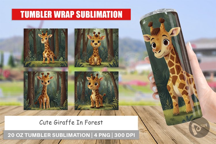 Tumbler Wrap Cartoon Giraffe in Forest