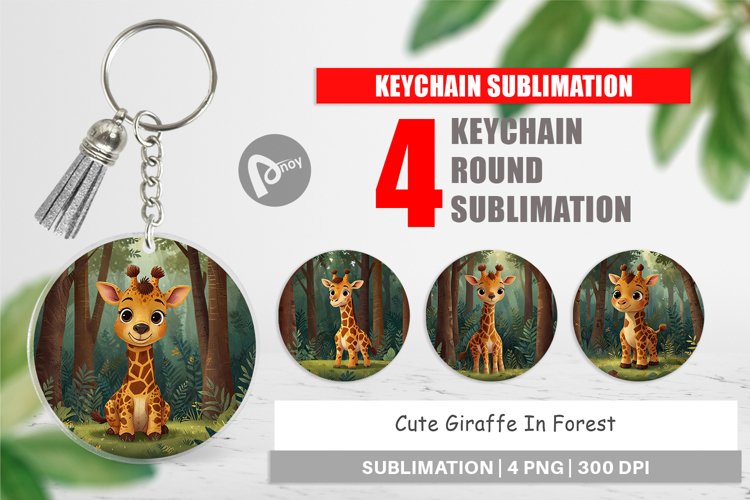 Keychain Cartoon Giraffe in Forest