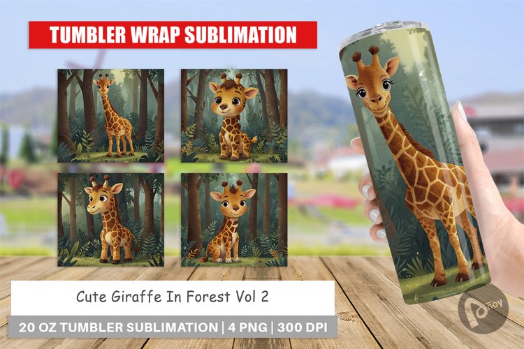 Tumbler Wrap Cartoon Giraffe in Forest