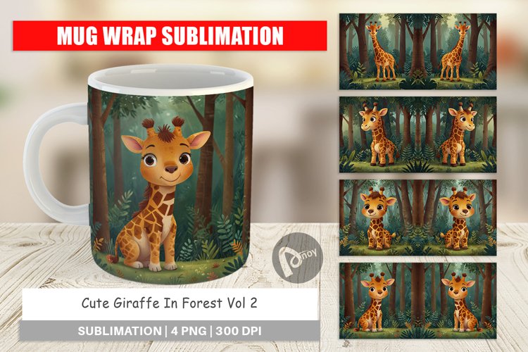 Mug Wrap Design Cartoon Giraffe in Forest