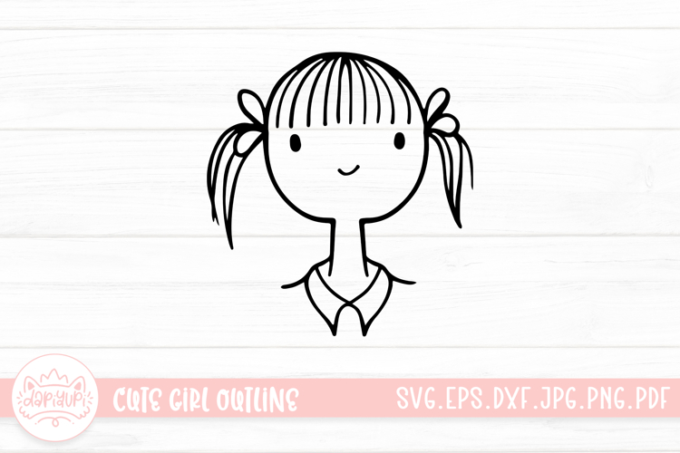 Cute Girl Line Art Sticker Emoticon