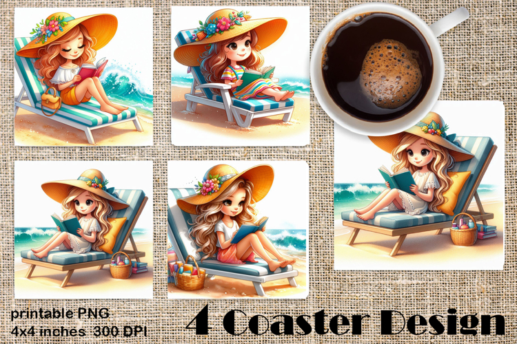 Cute baby elefant on beach Sublimation square coaster