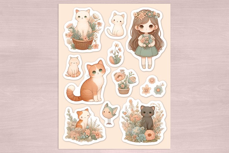 Adorable Girl Diary Stickers. Whimsical Planner Stickers PNG