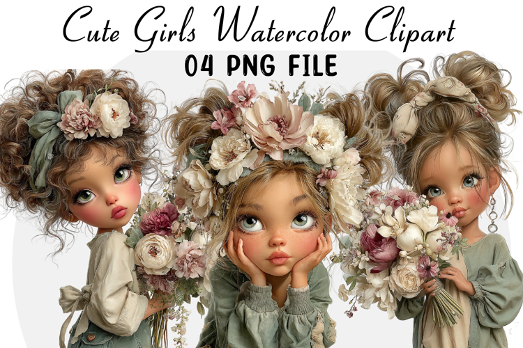 Cute Girls Watercolor Clipart