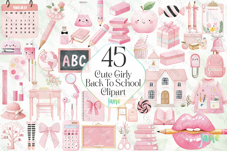 Cute Girly Back To School Clipart Bundle
