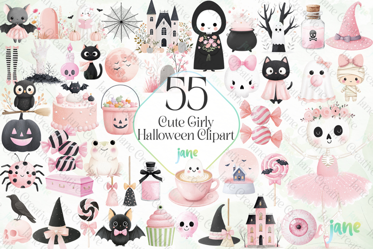 Cute Girly Halloween Sublimation Clipart Bundle
