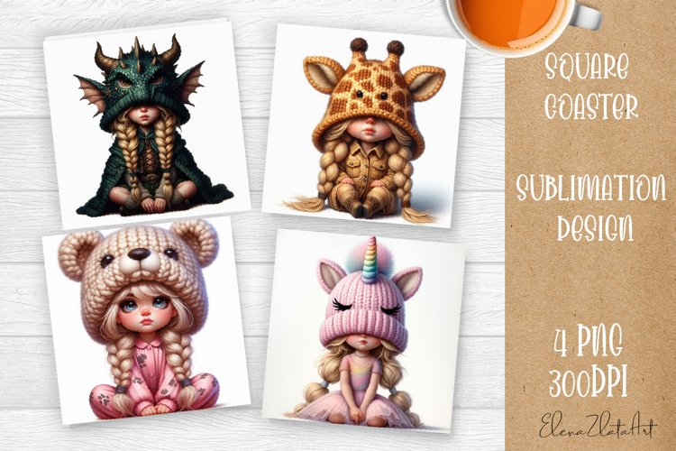 Cute gnome girl Square Coaster Sublimation Design