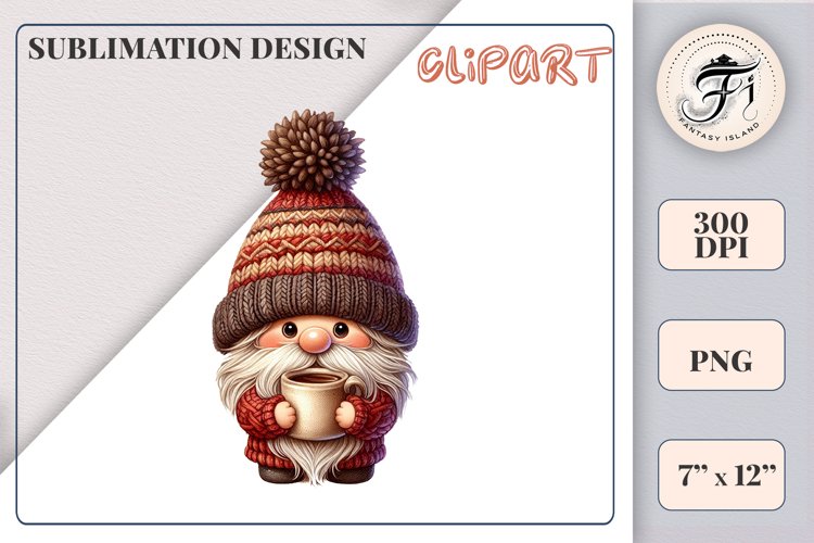 Discover a cozy autumn mood with this cute gnome holding a cup of coffee. Perfect for fall designs, scrapbooking and coffee lovers. PNG with transparent background.
