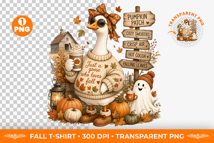 Cute Goose Pumpkin Fall Sublimation Clipart PNG