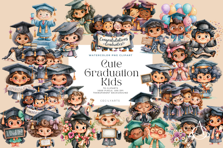 Cute Graduation Kids Cliparts