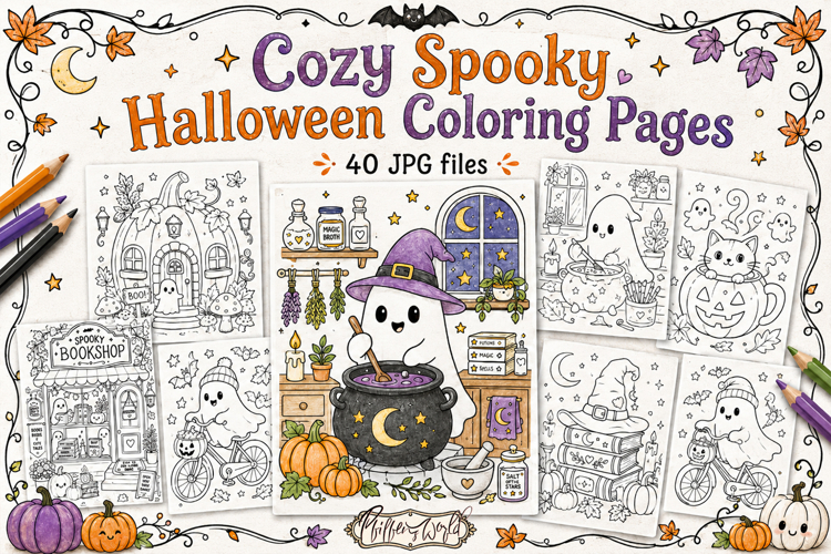 Cozy Spooky Halloween Coloring Pages Bundle | Cute ghosts