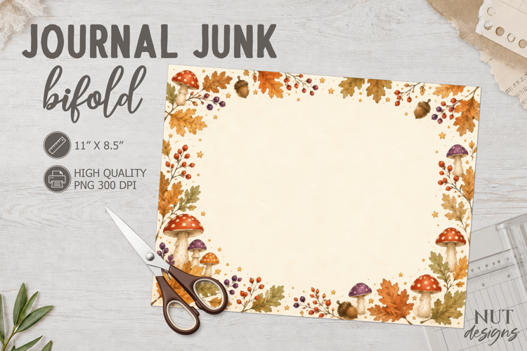 Autumn Mushroom Border Junk Journal Fall digital paper