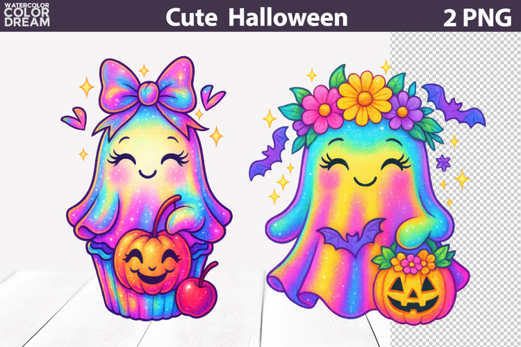 Rainbow Ghost Cupcake Clipart | Cute Halloween Sublimation