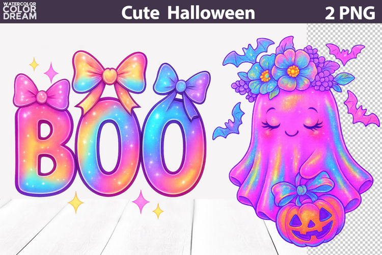 Boo Rainbow Bow | Floral Ghost Cute Halloween