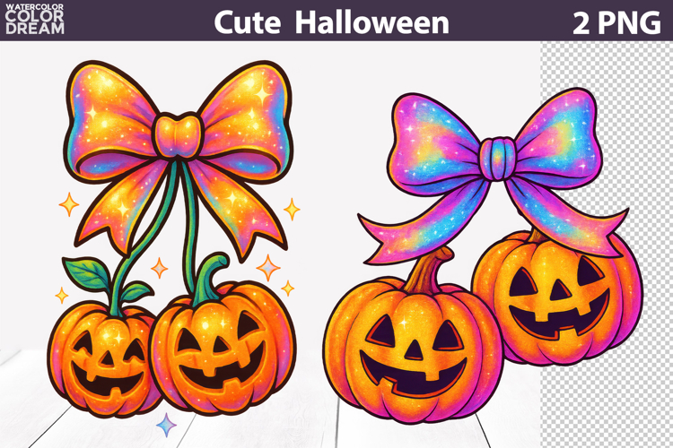 Jack-o’-Lanterns Glitter Bow | Cherries Pumpkin Clipart