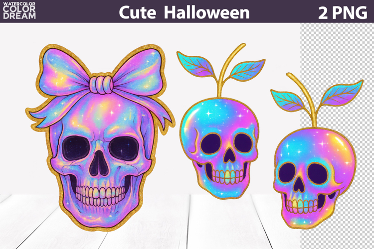 Cute Iridescent Halloween Skulls | Cherries Skull Bow