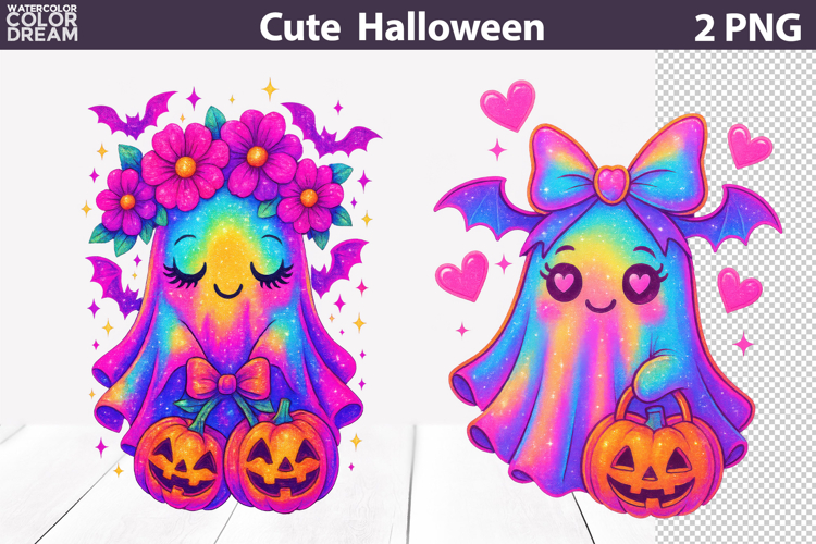 Iridescent Ghost Pumpkin Clipart | Pink Cute Halloween