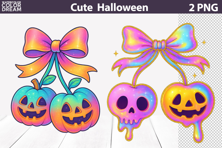 Rainbow Cherries Pumpkin Clipart | Cute Halloween