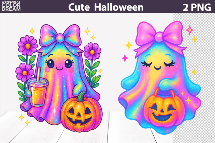 Iridescent Ghost Pumpkin Clipart | Pink Cute Halloween