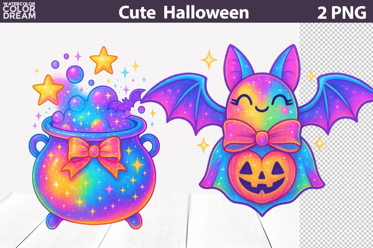 Rainbow Cauldron Halloween | Cute Bat Pumpkin