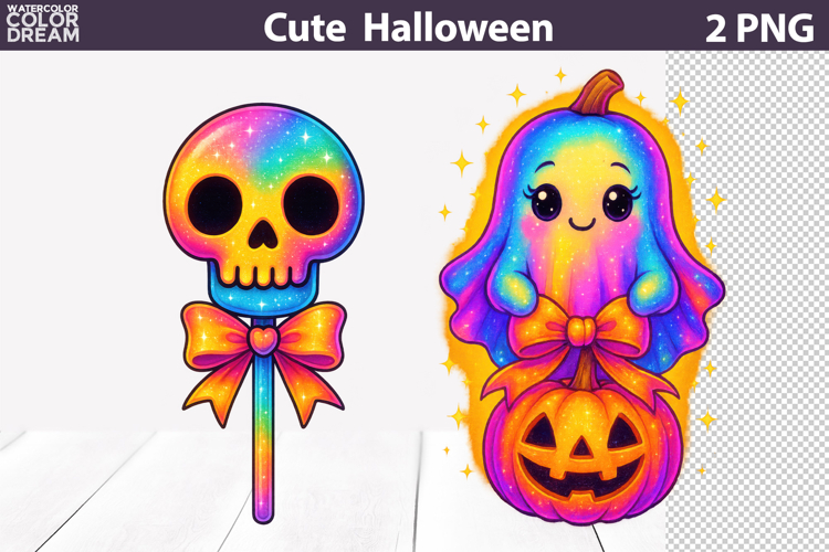 Rainbow Skull Lollipop | Iridescent Pumpkin Ghost Halloween