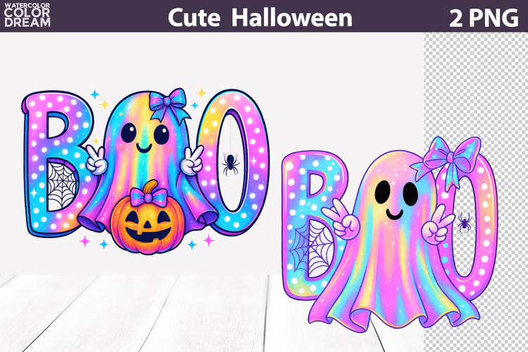 Iridescent Ghost BOO Cute Halloween Clipart