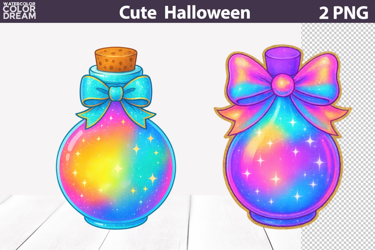 Rainbow Poison Bottle Clipart | Cute Halloween Sublimation
