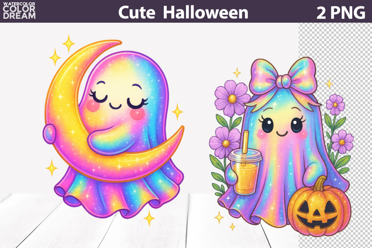 Moon Ghost Pumpkin Clipart | Latte Ghost Halloween