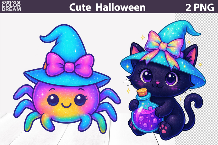 Witch Spider Potion Black Cat PNG | Cute Halloween Clipart