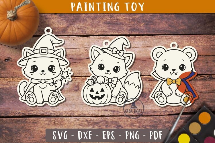 Cute Halloween Animal Painting Toy Coloring SVG