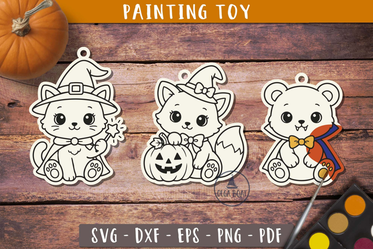 Cute Halloween Animal Painting Toy Coloring SVG