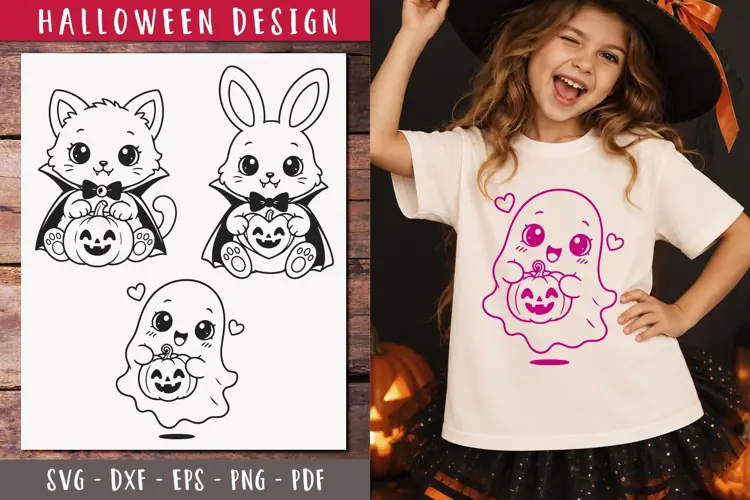 Cute Halloween Animals Ghost SVG clipart