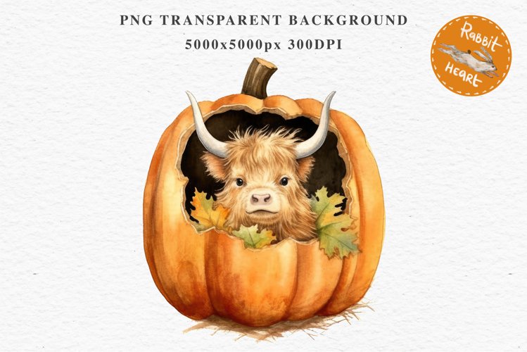 Fall Halloween Baby Highland Cow Clipart PNG Scrapbooking