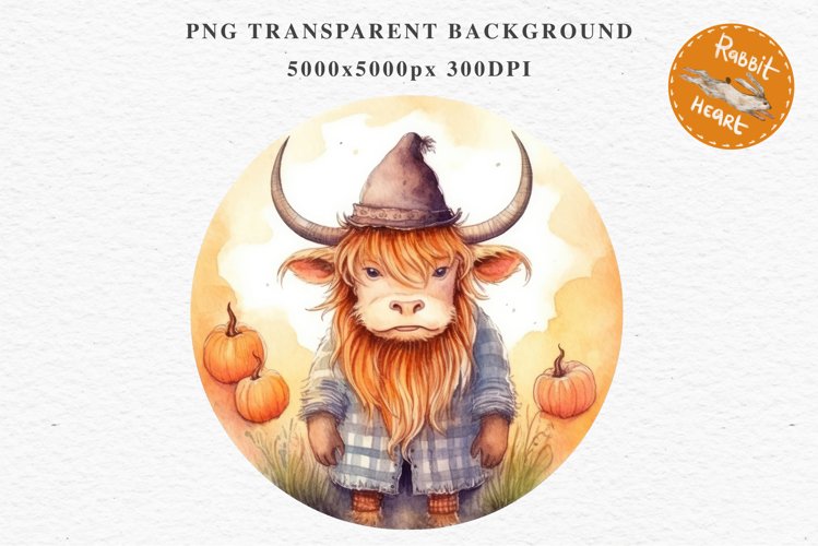 Fall Halloween Baby Highland Cow Clipart PNG Scrapbooking